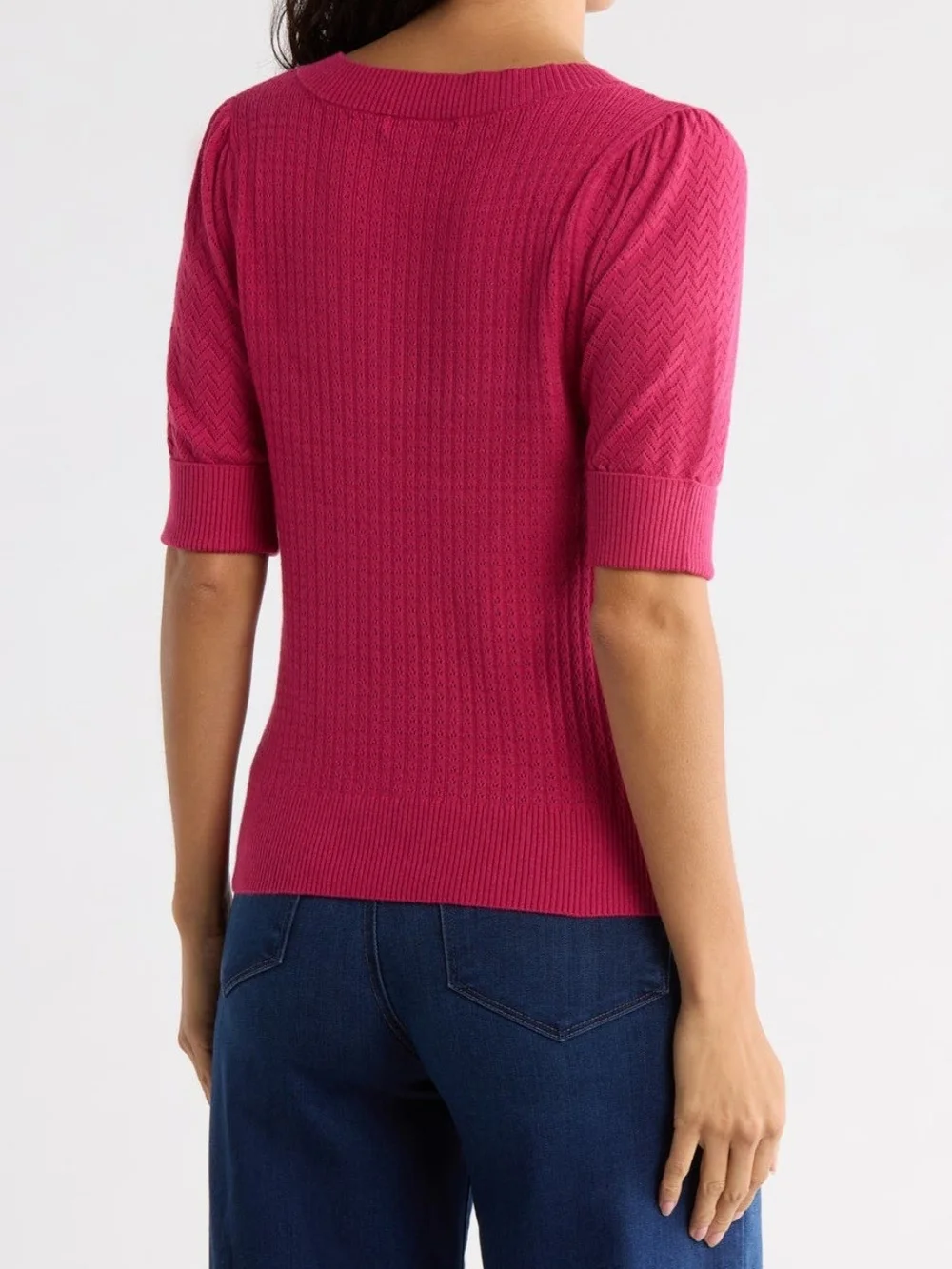Pointelle V Neck Sweater - Size XL, NWT
